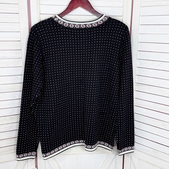 Alfred Dunner Embroidered Snowman Polka Dot Holiday Christmas Sweater Black S - Picture 8 of 11